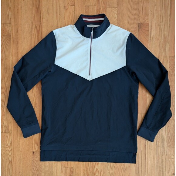 Rhone Mens Small 1/4 Zip Performance Pullover Blue White Mesh Lined Casual Logo - Picture 1 of 10